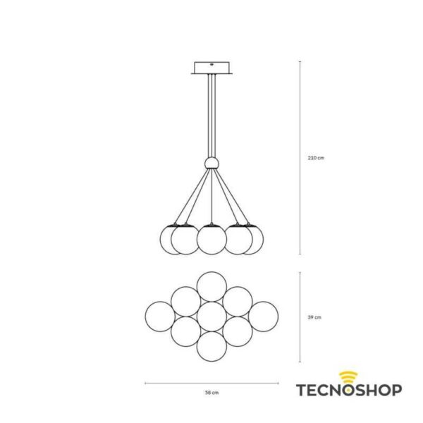 VIVIDA SOSPENSIONE "PEARL" 9 LUCI 50W 3000K D.58cm ORO SPAZZOLATO - immagine 4