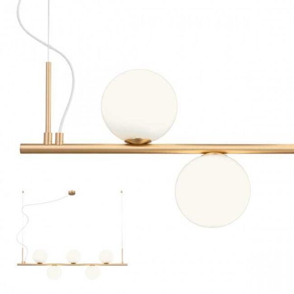 REDO SOSPENSIONE "TALIS" 5XE14 IN METALLO BRONZATO E VETRO SOFFIATO BIANCO - immagine 2
