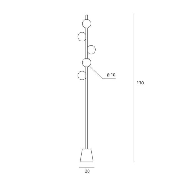 MILOOX PIANTANA "POMÌ" DIMMER 5xG9 H.170cm VETRO OPACO E ORO SPAZZOLATO - immagine 2
