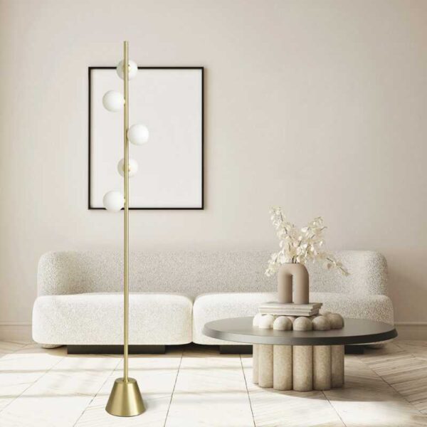 MILOOX PIANTANA "POMÌ" DIMMER 5xG9 H.170cm VETRO OPACO E ORO SPAZZOLATO - immagine 3