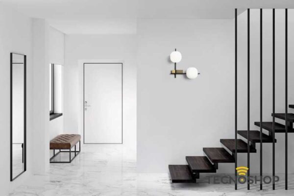 MILOOX APPLIQUE "LINGOTTO" 2xG9 38,2cm NERO/ORO CON SFERE VETRO OPALE - immagine 5