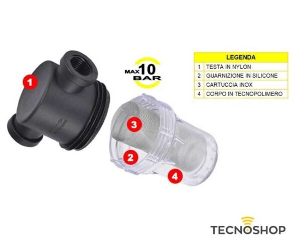 MINI FILTRO 1/2'' COMPLETO DI CARTUCCIA 3" CON FILTRAZIONE DA 100 MESH - immagine 2