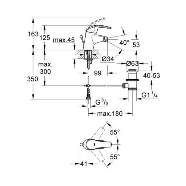 GROHE MISCELATORE BIDET EUROSMART CROMATO CON PILETTA DA 1"1/4 - immagine 2