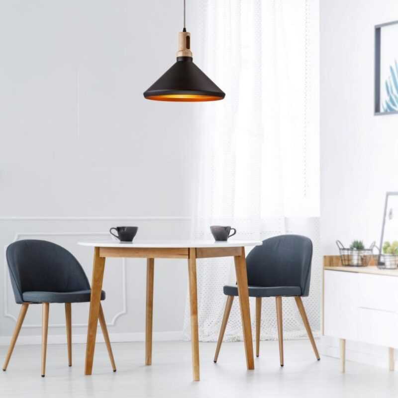 SOSPENSIONE NERA CON FINITURA IN LEGNO MODERNO E PORTALAMPADA E27 - immagine 2
