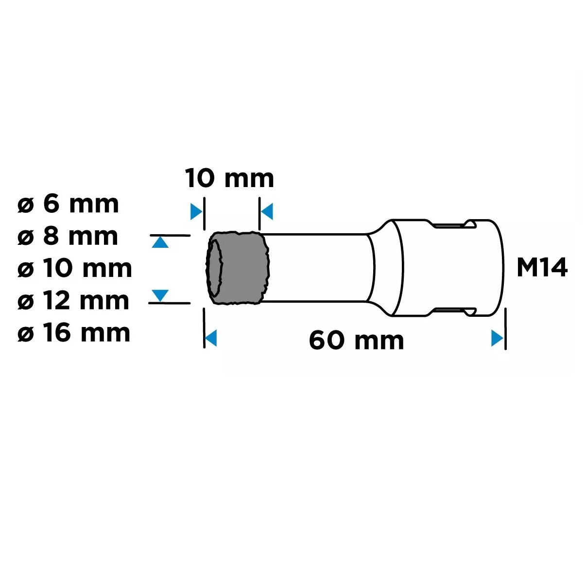 TOPEX KIT 5 SEGHE A TAZZA DIAMANTATE (6,8,10,12,16 mm) - immagine 5