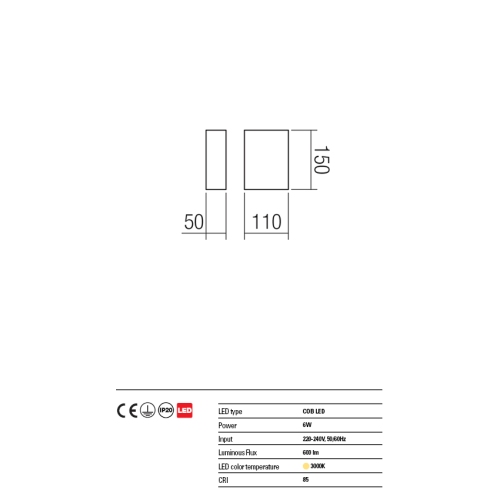 REDO APPLIQUE MOD. MATCH 6W 3000K NERO OPACO - immagine 2