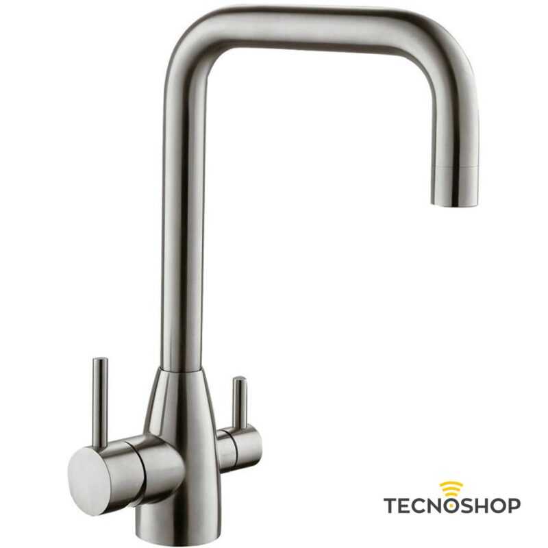 RUBINETTO MONOBLOCCO A 3 VIE CON CANNA A "C" IN ACCIAIO INOX SATINATO