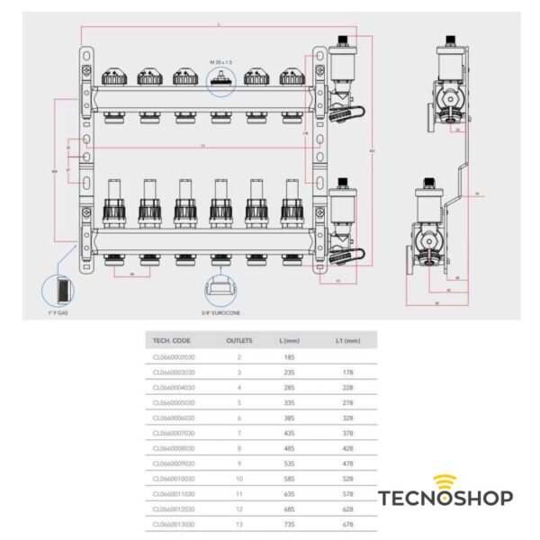 COMISA COLLETTORE DI DISTRIBUZIONE 1" F 8+8 VIE ATTACCHI 3/4" EUROCONO - immagine 4