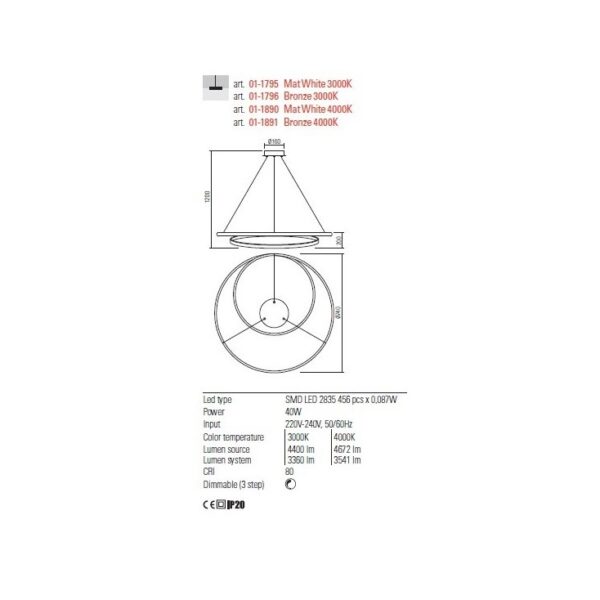 REDO SOSPENSIONE TORSION DIMMERABILE 35W 3000K BIANCO - immagine 2