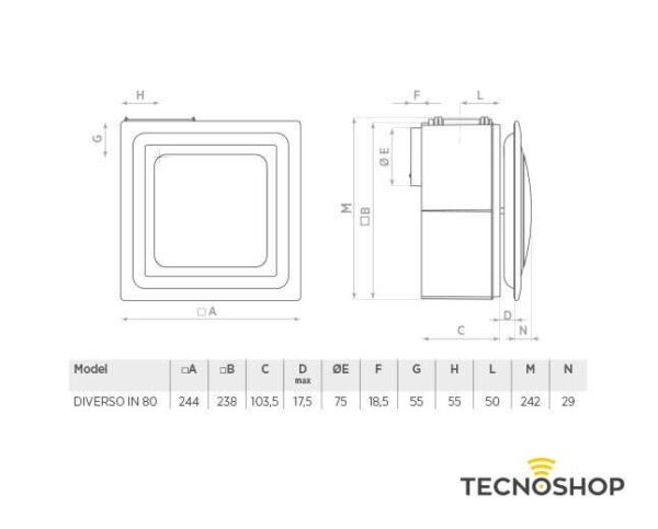 OERRE ASPIRATORE DA INCASSO MODELLO DIVERSO Ø 80mm BIANCO - immagine 2