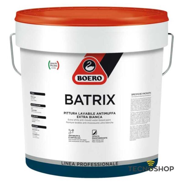 BOERO BATRIX PITTURA LAVABILE ANTIMUFFA BIANCA EXTRA OPACA DA 5 LT