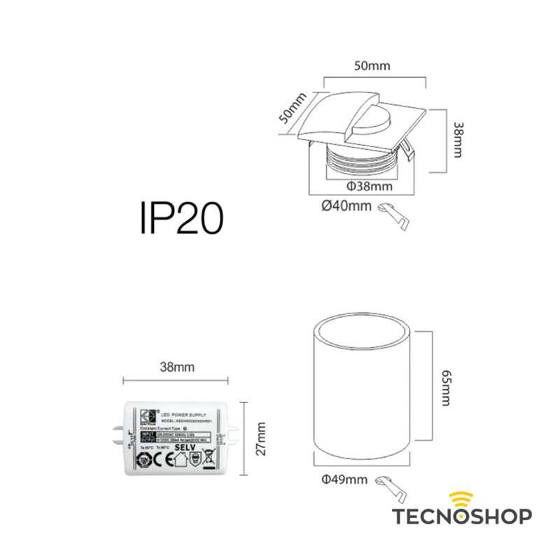 BENEITO SEGNAPASSO LED "SKIN" QUADRATO 2W 3000K IP54 BIANCO - immagine 2