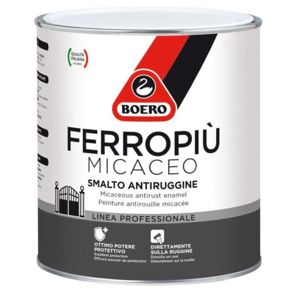 BOERO FERROPIÙ MICACEO SMALTO ANTIRUGGINE NERO GRAFITE GRANA FINE 2,5 LT