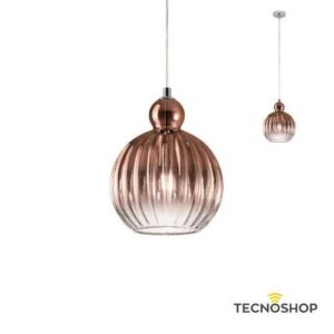 REDO SOSPENSIONE "PLUMEN" 1XE14 COLORE RAMATO IN VETRO SOFFIATO