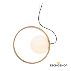 REDO SOSPENSIONE "KLEIDI" 1XE27 D.39CM IN LEGNO NATURALE E VETRO BIANCO OPALE