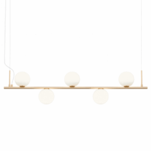 REDO SOSPENSIONE "TALIS" 5XE14 IN METALLO BRONZATO E VETRO SOFFIATO BIANCO