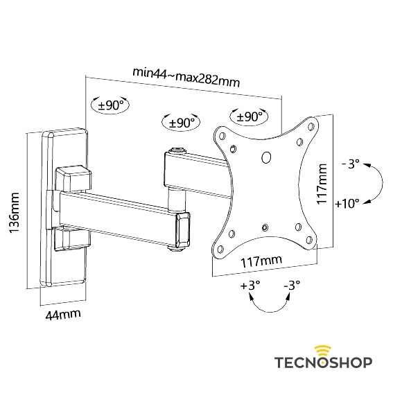JOLLY LINE SUPPORTO TV 15Kg DA 10” A 23” CON 2 BRACCI E 3 SNODI - immagine 3