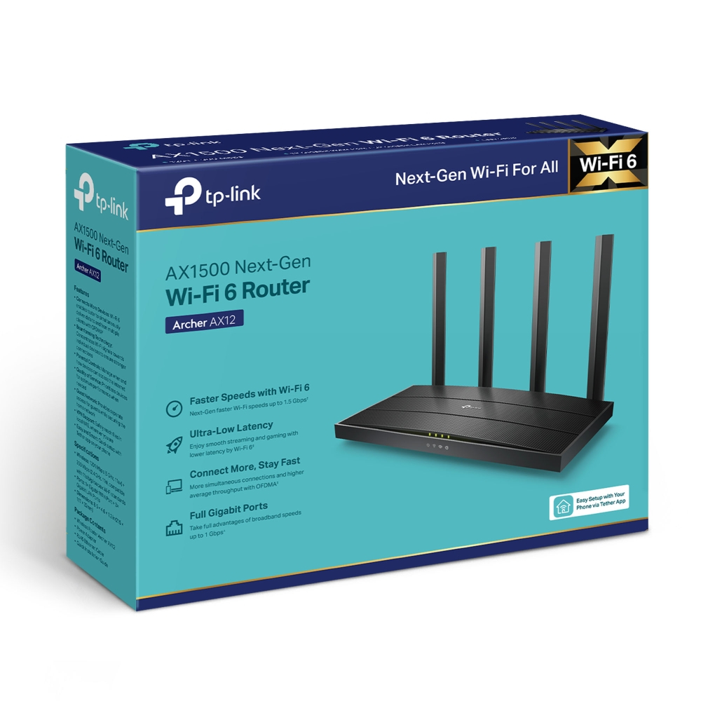 TP-LINK ARCHER AX12 – ROUTER WI-FI 6 DUAL BAND 1201 + 300 MBPS CON 4 ANTENNE - immagine 4
