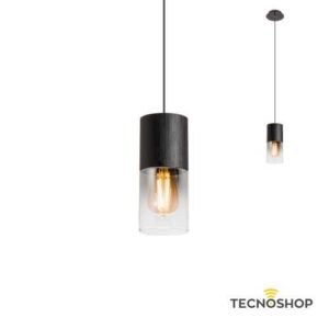 REDO SOSPENSIONE "IWI" E27 IN METALLO NERO OPACO E VETRO FUME'