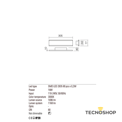 REDO APPLIQUE MOD. RAIL 16W 3000K 1696LM 30CM BIANCO - immagine 3
