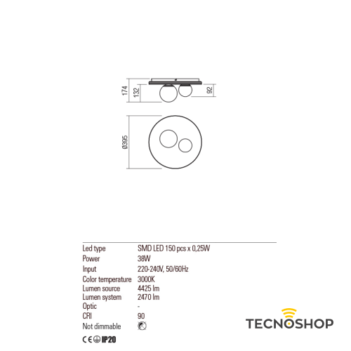 REDO PLAFONE LED "CORUM" 38W 2470LM D.40 BIANCO OPACO E ORO - immagine 2