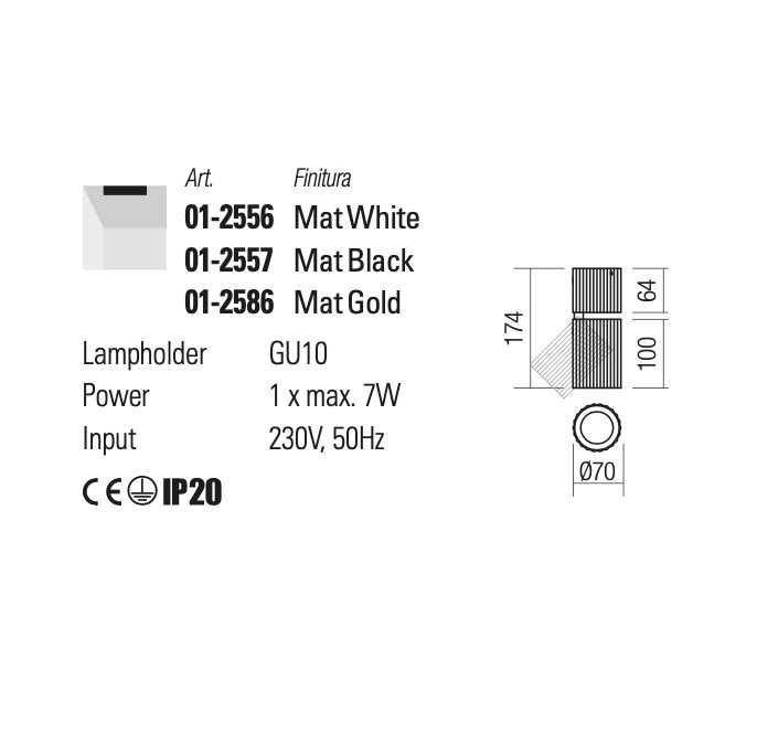 REDO APPLIQUE "DELPHI" ORIENTABILE 1xGU10 CON FINITURA ORO OPACO - immagine 2
