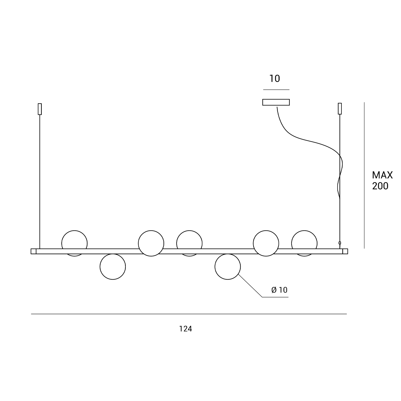 MILOOX SOSPENSIONE POMÌ L.124cm 7xG9 ORO SPAZZOLATO - immagine 3