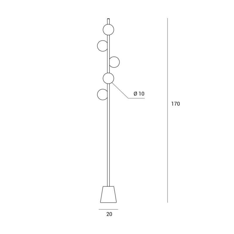 MILOOX PIANTANA POMÌ DIMMER 5xG9 H.170cm VETRO OPACO E ORO SPAZZOLATO - immagine 2