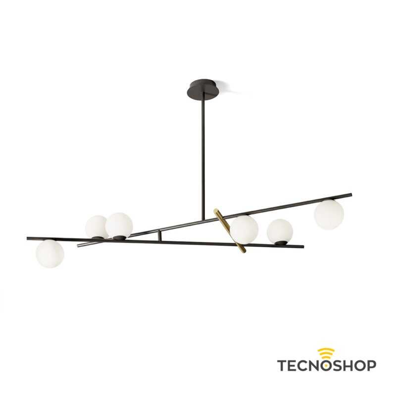 MILOOX SOSPENSIONE "KIKA" 6xG9 106cm CORPO NERO CON SFERE VETRO OPALE