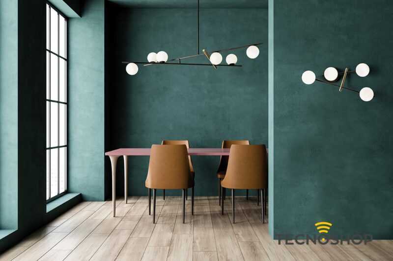 MILOOX SOSPENSIONE "KIKA" 6xG9 106cm CORPO NERO CON SFERE VETRO OPALE - immagine 2