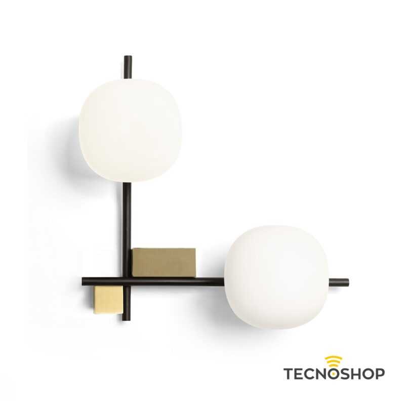 MILOOX APPLIQUE "LINGOTTO" 2xG9 38,2cm NERO/ORO CON SFERE VETRO OPALE