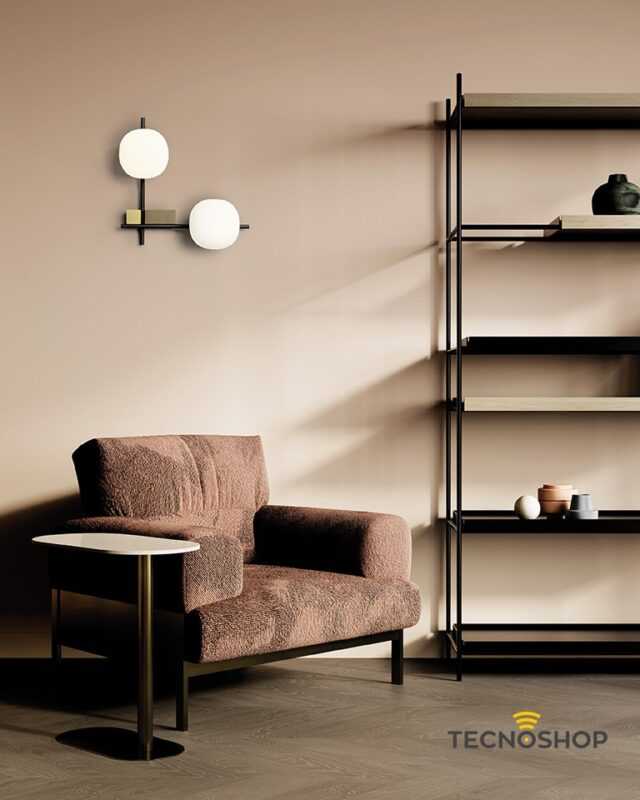 MILOOX APPLIQUE "LINGOTTO" 2xG9 38,2cm NERO/ORO CON SFERE VETRO OPALE - immagine 2