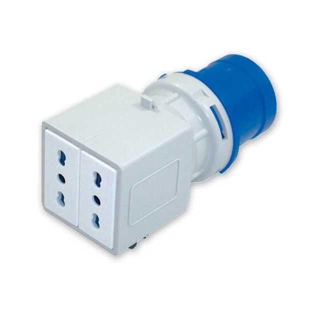 ADATTATORE SPINA CEE 2P+T 16A CON 2 PRESE BPASSO