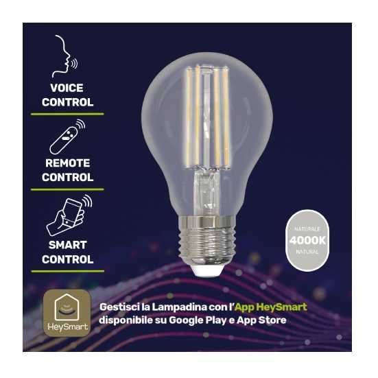 HEY BULB LAMPADINA SMART WI-FI LED FILAMENT E27 7W LUCE NATURALE - immagine 2