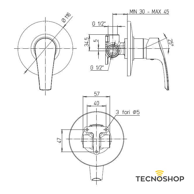 PAINI MONOCOMANDO INCASSO DOCCIA "BERRY 2" CROMATO - immagine 2