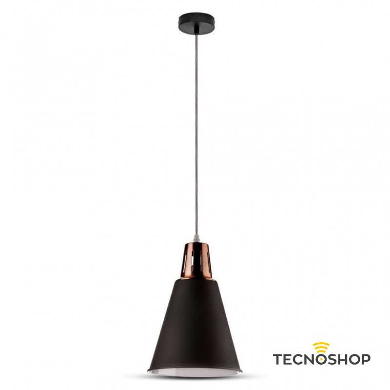 SOSPENSIONE CON BASE IN RAME E COPETURA NERO SABBIATO CON PORTALAMPADA E27