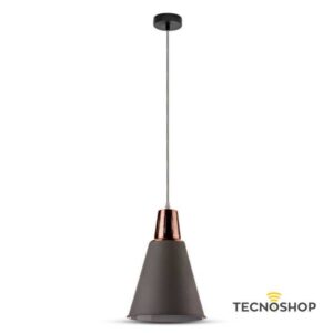 SOSPENSIONE CON BASE IN RAME E COPETURA GRIGIO SABBIATO CON PORTALAMPADA E27