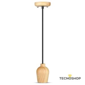 SOSPENSIONE IN LEGNO CON CAVO NERO E PORTALAMPADA E27