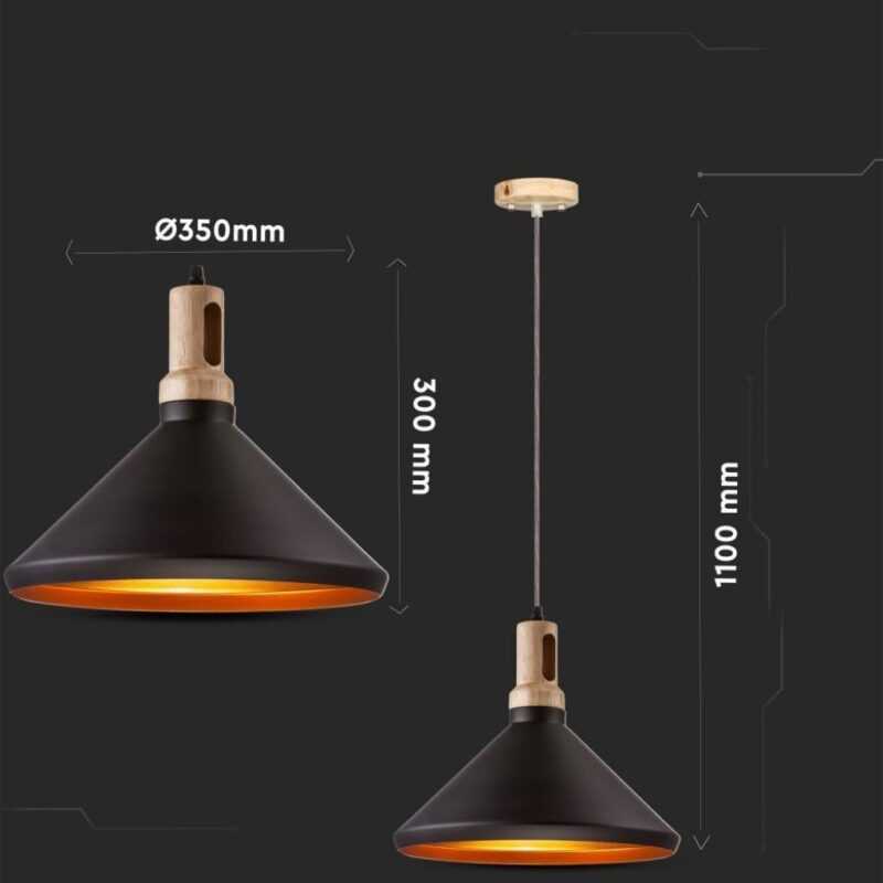 SOSPENSIONE NERA CON FINITURA IN LEGNO MODERNO E PORTALAMPADA E27 - immagine 3