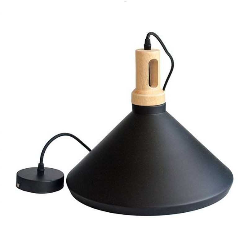 SOSPENSIONE NERA CON FINITURA IN LEGNO MODERNO E PORTALAMPADA E27 - immagine 4