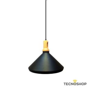 SOSPENSIONE NERA CON FINITURA IN LEGNO MODERNO E PORTALAMPADA E27