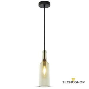 SOSPENSIONE IN VETRO AMBRA A FORMA DI BOTTIGLIA CON PORTALAMPADA E14