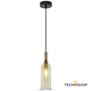 SOSPENSIONE IN VETRO TRASPARENTE A FORMA DI BOTTIGLIA CON PORTALAMPADA E14