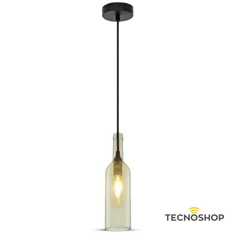 SOSPENSIONE IN VETRO TRASPARENTE A FORMA DI BOTTIGLIA CON PORTALAMPADA E14