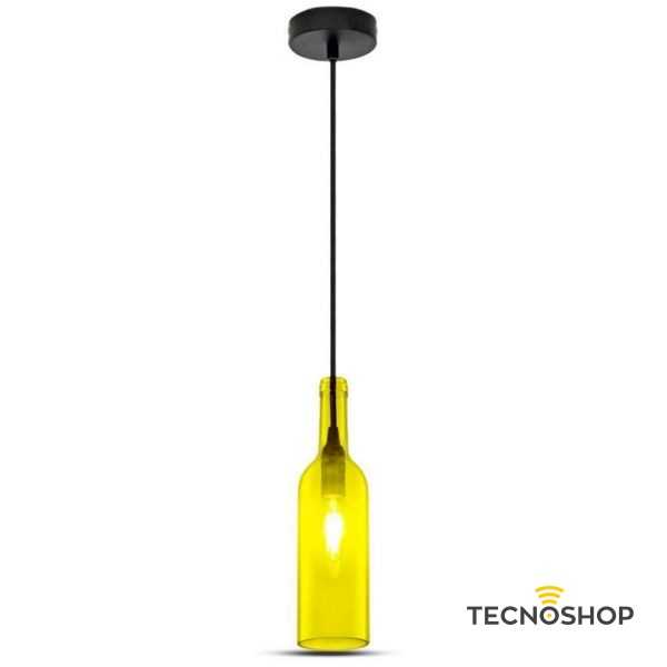 SOSPENSIONE IN VETRO GIALLO A FORMA DI BOTTIGLIA CON PORTALAMPADA E14