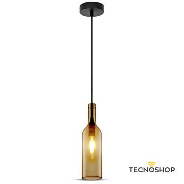 SOSPENSIONE IN VETRO MARRONE A FORMA DI BOTTIGLIA CON PORTALAMPADA E14