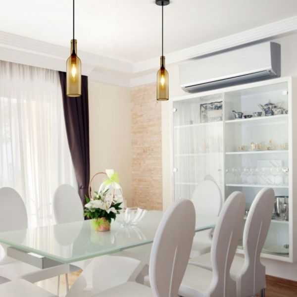 SOSPENSIONE IN VETRO MARRONE A FORMA DI BOTTIGLIA CON PORTALAMPADA E14 - immagine 2