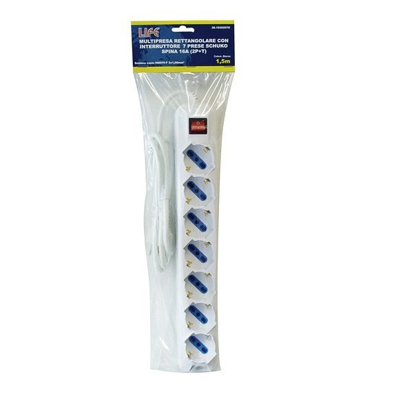LIFE MULTIPRESA CON 7 PRESE 3500W CON INTERRUTTORE E CAVO 1.5mt - immagine 2