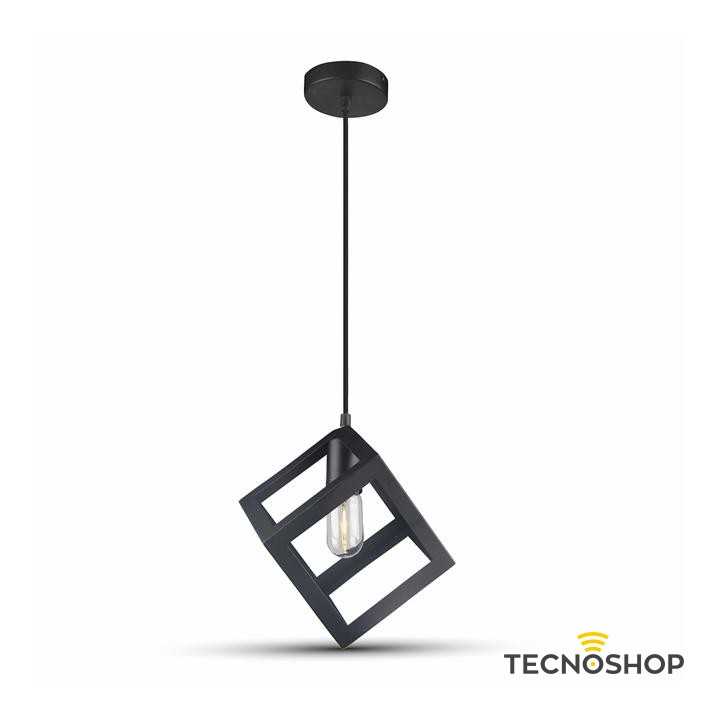 SOSPENSIONE GEOMETRICA QUADRATA NERA OPACA CON PORTALAMPADA E27