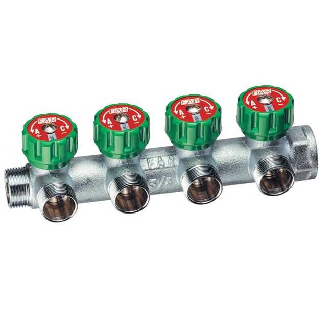 FAR COLLETTORE CON VALVOLE A 4 VIE DA 3/4" MF